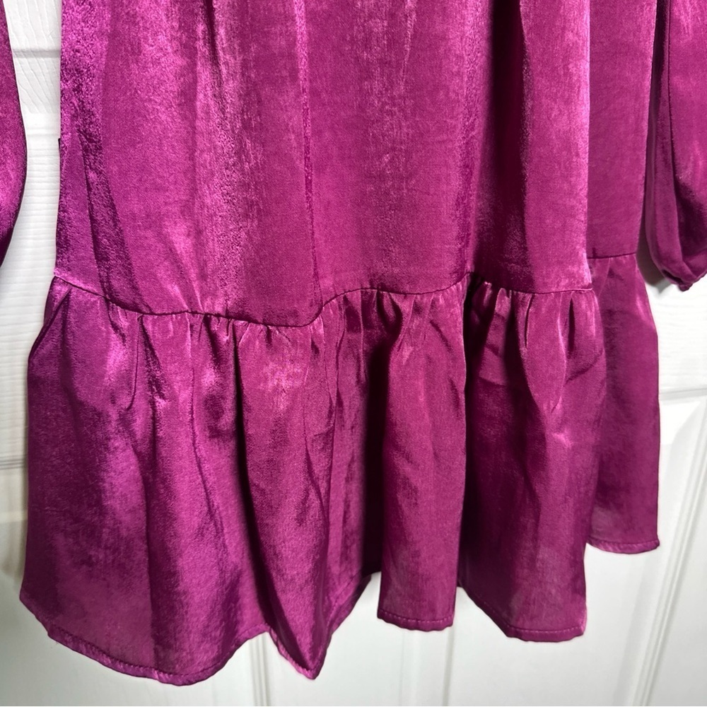 Lulus Wrap Dress Women's Small Purple Satin So Splendid Magenta Ruffled Hem New - Picture 8 of 11
